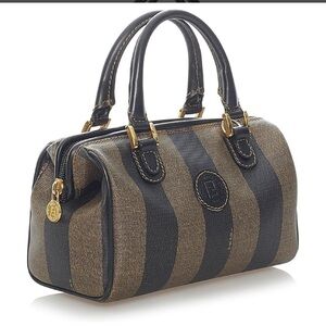 Fendi Brown Striped Pequin Canvas Vintage Boston Bag